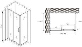 Душевой уголок ABBER Schwarzer Diamant AG30160B-S75B 160x75см чёрный